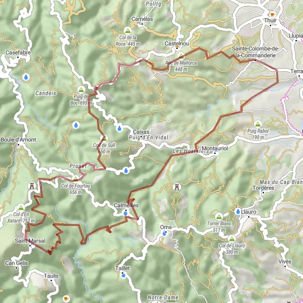 Map miniature of "Hidden Gems of the Pyrenees" cycling inspiration in Languedoc-Roussillon, France. Generated by Tarmacs.app cycling route planner