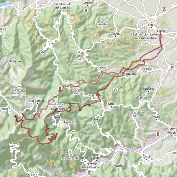 Map miniature of "The Gravel Adventure" cycling inspiration in Languedoc-Roussillon, France. Generated by Tarmacs.app cycling route planner