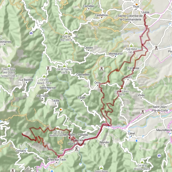 Miniature de la carte de l'inspiration cycliste "Parcours des cols et des vallées" dans la Languedoc-Roussillon, France. Générée par le planificateur d'itinéraire cycliste Tarmacs.app