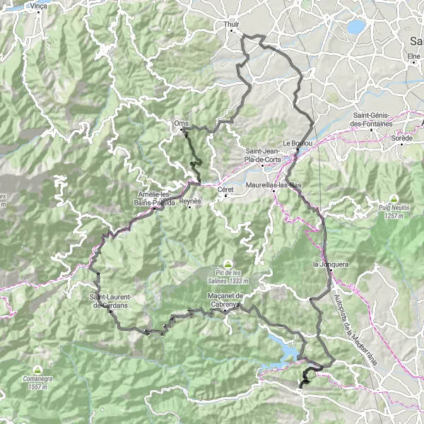 Map miniature of "The Pyrenean Adventure" cycling inspiration in Languedoc-Roussillon, France. Generated by Tarmacs.app cycling route planner