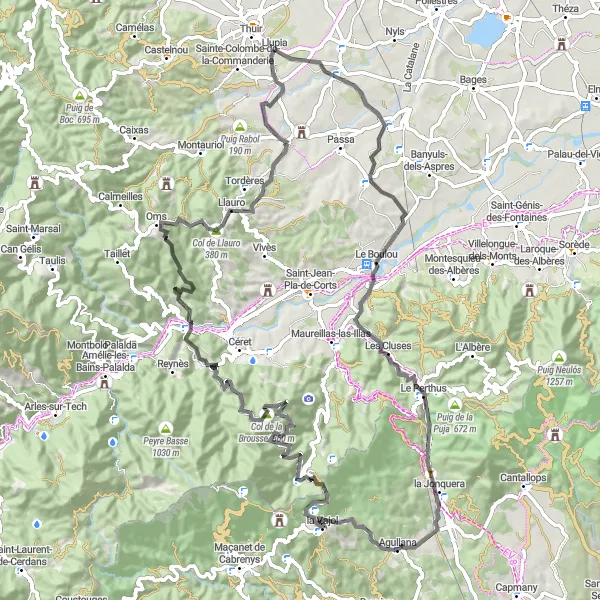 Map miniature of "Terrats Ride" cycling inspiration in Languedoc-Roussillon, France. Generated by Tarmacs.app cycling route planner