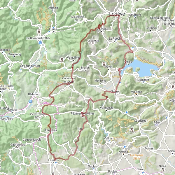 Miniature de la carte de l'inspiration cycliste "Exploration des Collines et Vallées" dans la Languedoc-Roussillon, France. Générée par le planificateur d'itinéraire cycliste Tarmacs.app