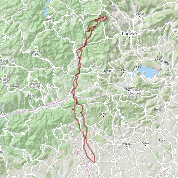 Map miniature of "Hilly Adventure" cycling inspiration in Languedoc-Roussillon, France. Generated by Tarmacs.app cycling route planner