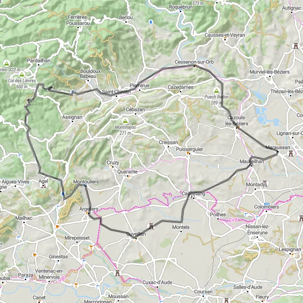 Map miniature of "Pech du Thou Challenge" cycling inspiration in Languedoc-Roussillon, France. Generated by Tarmacs.app cycling route planner