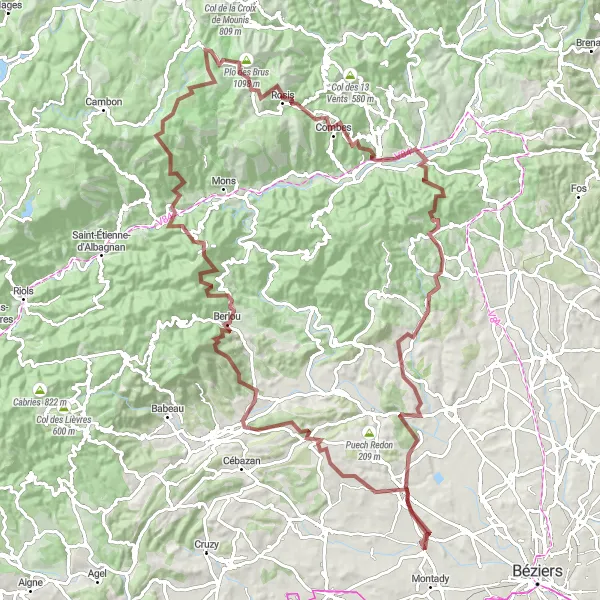 Miniature de la carte de l'inspiration cycliste "Aventure en Gravel" dans la Languedoc-Roussillon, France. Générée par le planificateur d'itinéraire cycliste Tarmacs.app