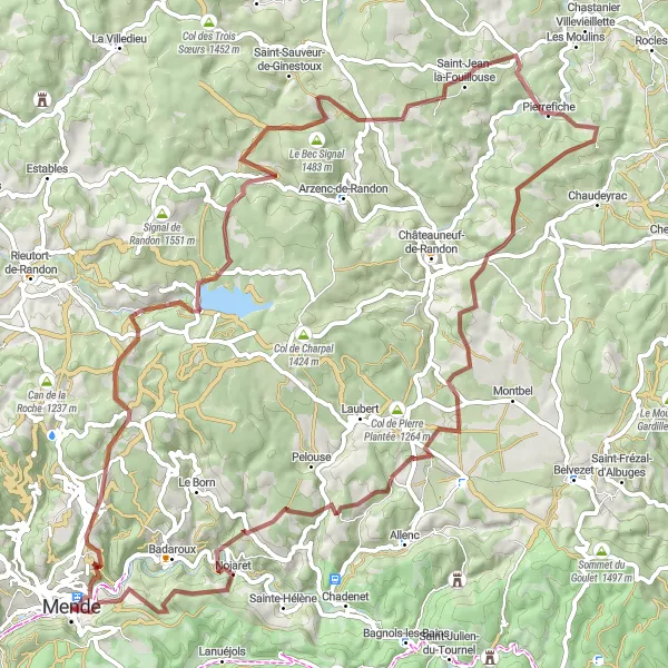 Map miniature of "Enchanting Gravel Escapade" cycling inspiration in Languedoc-Roussillon, France. Generated by Tarmacs.app cycling route planner