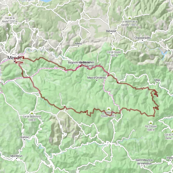 Map miniature of "Lozère Gravel Adventure" cycling inspiration in Languedoc-Roussillon, France. Generated by Tarmacs.app cycling route planner