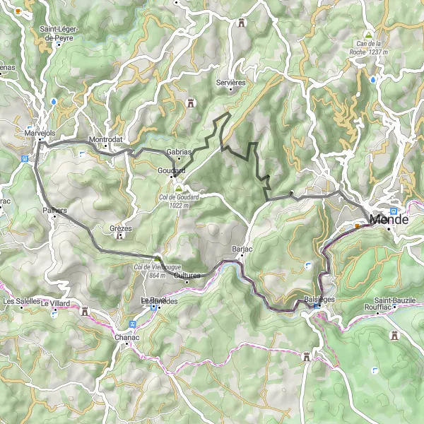 Map miniature of "Scenic Road Expedition" cycling inspiration in Languedoc-Roussillon, France. Generated by Tarmacs.app cycling route planner