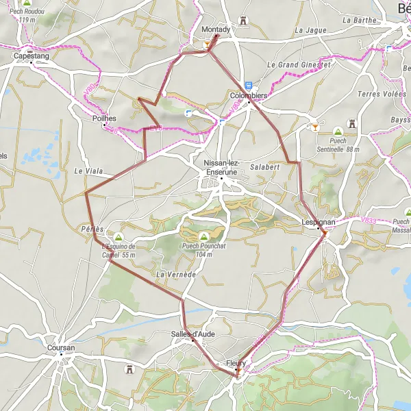 Map miniature of "Coastal and Canal Discovery" cycling inspiration in Languedoc-Roussillon, France. Generated by Tarmacs.app cycling route planner