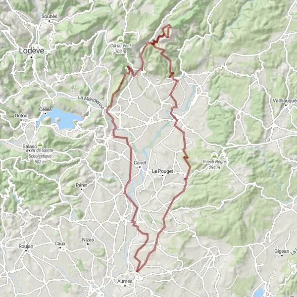 Miniature de la carte de l'inspiration cycliste "Les terrasses du Larzac" dans la Languedoc-Roussillon, France. Générée par le planificateur d'itinéraire cycliste Tarmacs.app
