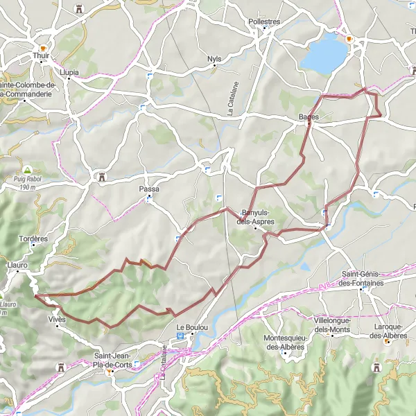 Map miniature of "Brouilla Gravel Ride" cycling inspiration in Languedoc-Roussillon, France. Generated by Tarmacs.app cycling route planner