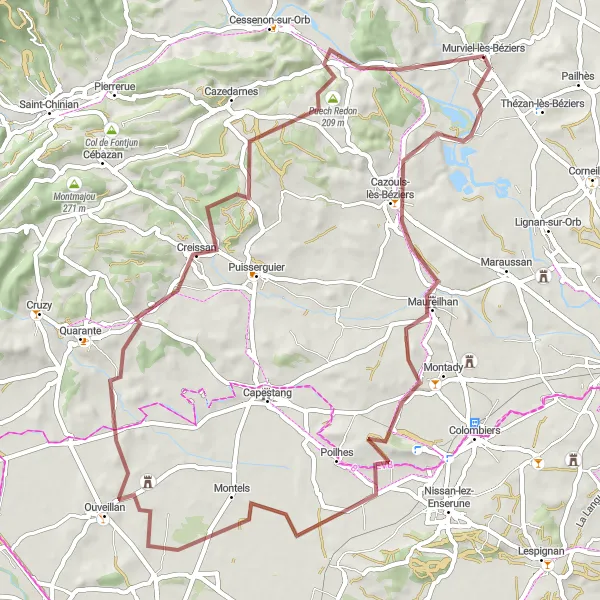 Map miniature of "Gravel Adventure in the Countryside" cycling inspiration in Languedoc-Roussillon, France. Generated by Tarmacs.app cycling route planner