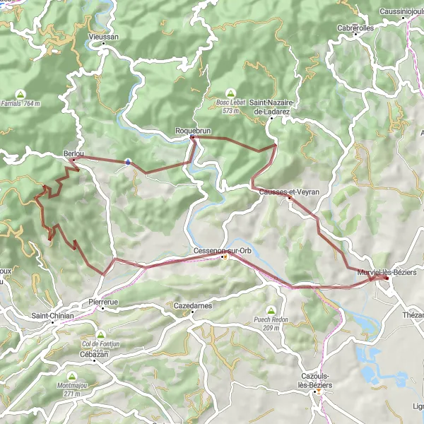 Map miniature of "A Scenic Gravel Ride with Historical Sights" cycling inspiration in Languedoc-Roussillon, France. Generated by Tarmacs.app cycling route planner