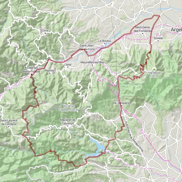 Map miniature of "The Gravel Adventure" cycling inspiration in Languedoc-Roussillon, France. Generated by Tarmacs.app cycling route planner