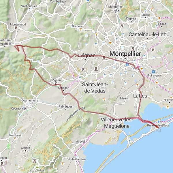 Map miniature of "The Coastal Loop" cycling inspiration in Languedoc-Roussillon, France. Generated by Tarmacs.app cycling route planner