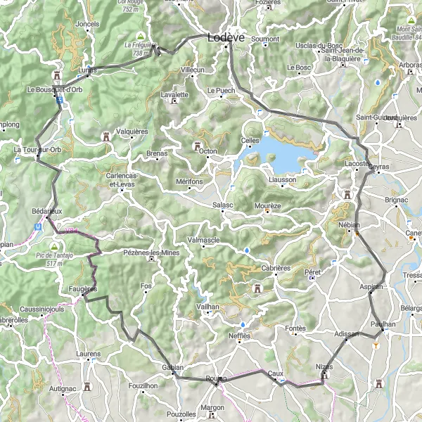 Map miniature of "Mountain Challenge" cycling inspiration in Languedoc-Roussillon, France. Generated by Tarmacs.app cycling route planner