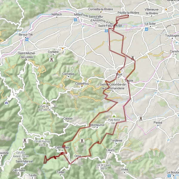 Map miniature of "Enchanting Gravel Discovery" cycling inspiration in Languedoc-Roussillon, France. Generated by Tarmacs.app cycling route planner