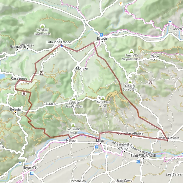 Map miniature of "Hidden Trails and Scenic Views" cycling inspiration in Languedoc-Roussillon, France. Generated by Tarmacs.app cycling route planner
