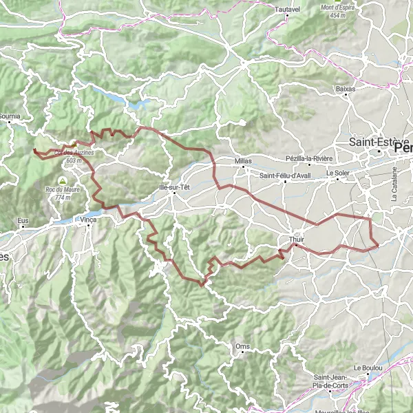 Map miniature of "Off-Road Freedom in the Aspres" cycling inspiration in Languedoc-Roussillon, France. Generated by Tarmacs.app cycling route planner