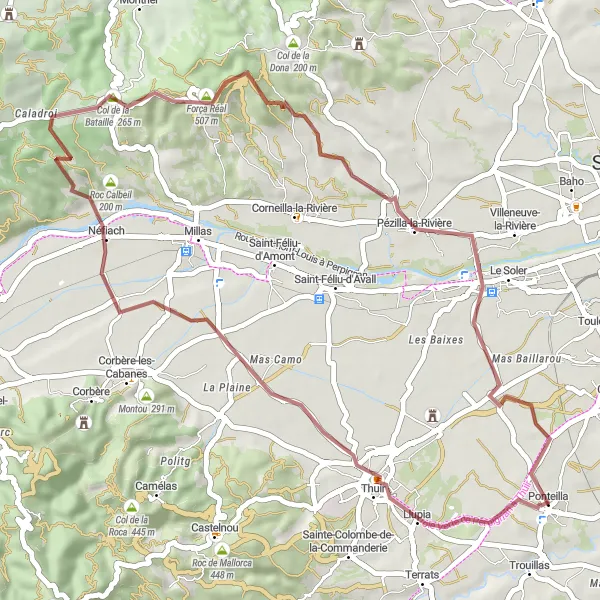 Map miniature of "The Gravel Adventure" cycling inspiration in Languedoc-Roussillon, France. Generated by Tarmacs.app cycling route planner