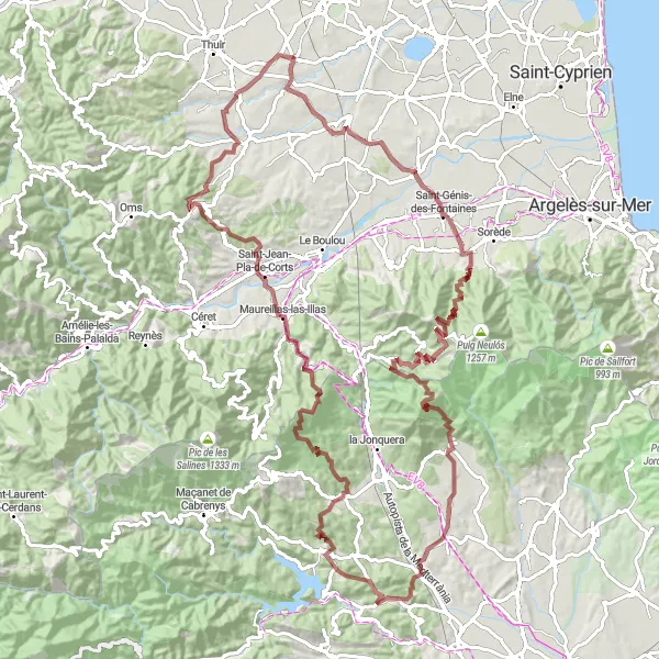 Map miniature of "Ponteilla Gravel Adventure" cycling inspiration in Languedoc-Roussillon, France. Generated by Tarmacs.app cycling route planner