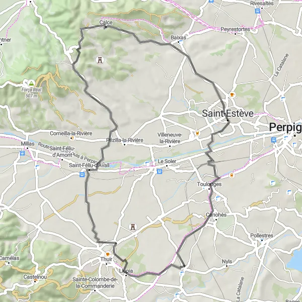 Map miniature of "Panoramic Road Cycling Tour" cycling inspiration in Languedoc-Roussillon, France. Generated by Tarmacs.app cycling route planner