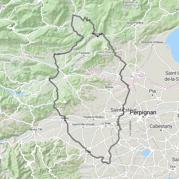 Map miniature of "Ponteilla - Trouillas Loop" cycling inspiration in Languedoc-Roussillon, France. Generated by Tarmacs.app cycling route planner