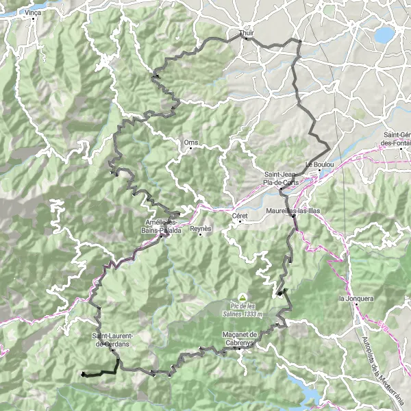 Map miniature of "Ponteilla - Thuir Adventure" cycling inspiration in Languedoc-Roussillon, France. Generated by Tarmacs.app cycling route planner