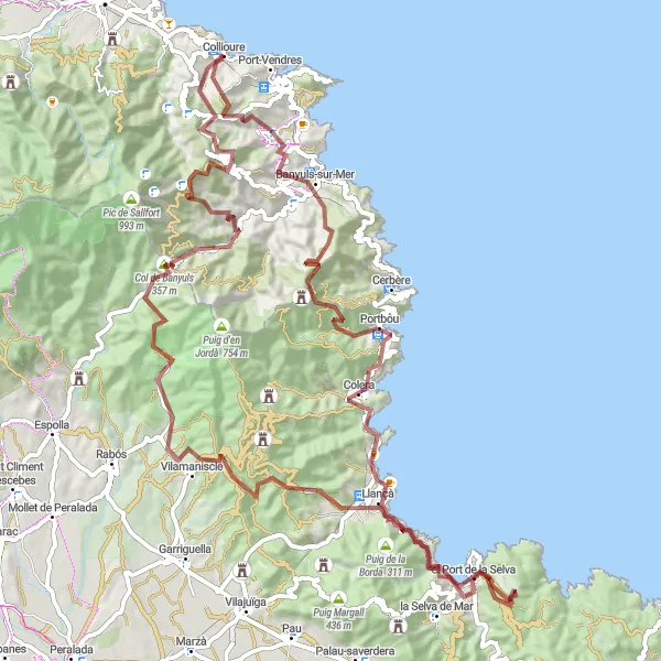 Map miniature of "Gravel Adventure" cycling inspiration in Languedoc-Roussillon, France. Generated by Tarmacs.app cycling route planner