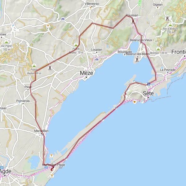 Map miniature of "Gravel Adventure to Pierres Blanches" cycling inspiration in Languedoc-Roussillon, France. Generated by Tarmacs.app cycling route planner