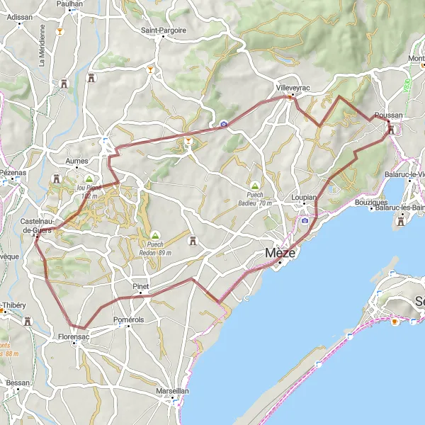 Map miniature of "Undulating Path through History and Nature" cycling inspiration in Languedoc-Roussillon, France. Generated by Tarmacs.app cycling route planner