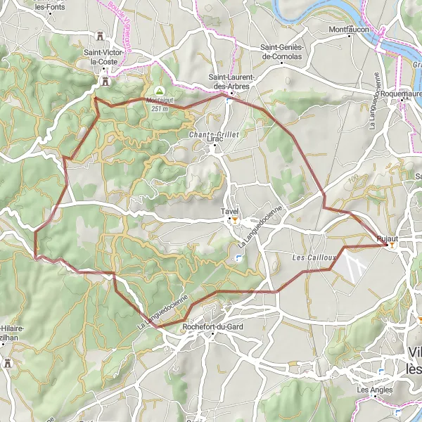 Map miniature of "Pujaut Gravel Loop" cycling inspiration in Languedoc-Roussillon, France. Generated by Tarmacs.app cycling route planner