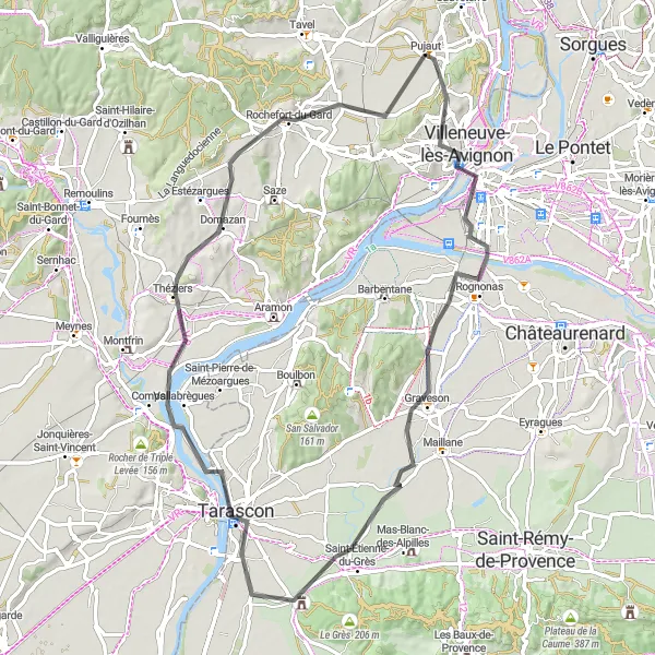 Map miniature of "Avignon Loop" cycling inspiration in Languedoc-Roussillon, France. Generated by Tarmacs.app cycling route planner