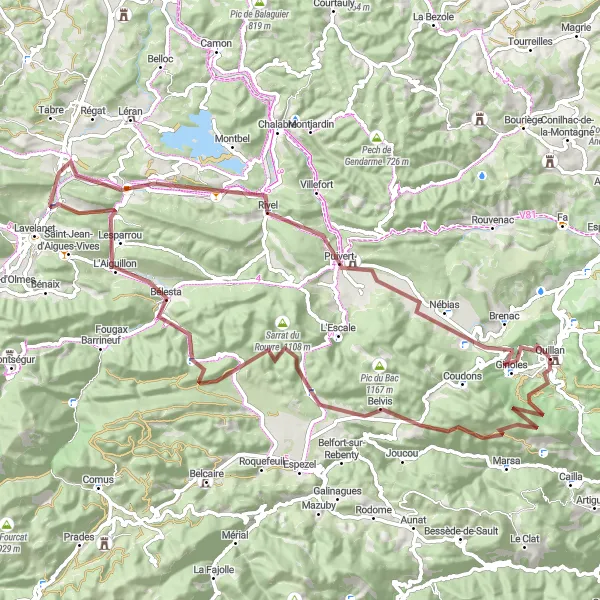 Miniature de la carte de l'inspiration cycliste "Tour de la Haute Vallée de l'Aude" dans la Languedoc-Roussillon, France. Générée par le planificateur d'itinéraire cycliste Tarmacs.app