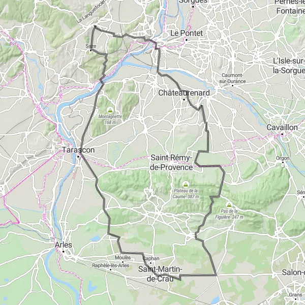 Map miniature of "Historical Road Ride" cycling inspiration in Languedoc-Roussillon, France. Generated by Tarmacs.app cycling route planner