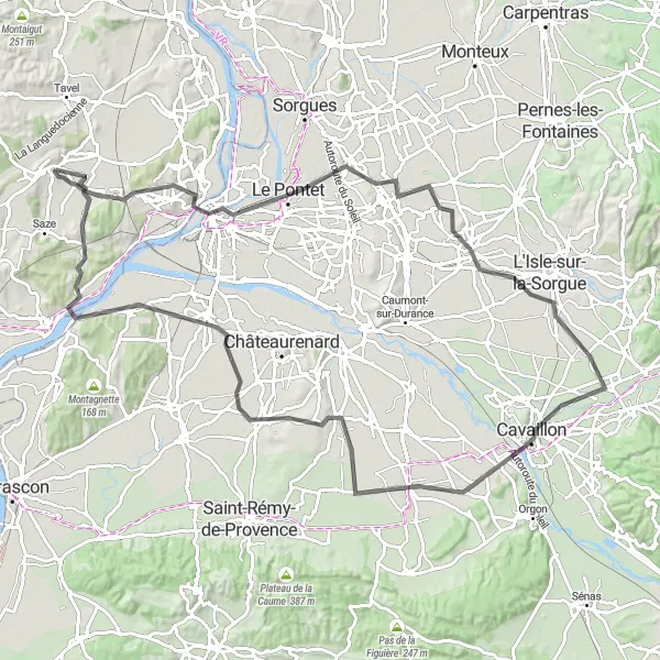 Map miniature of "The Avignon Loop" cycling inspiration in Languedoc-Roussillon, France. Generated by Tarmacs.app cycling route planner