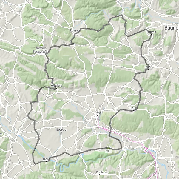Miniature de la carte de l'inspiration cycliste "Parcours Pittoresque du Languedoc-Roussillon" dans la Languedoc-Roussillon, France. Générée par le planificateur d'itinéraire cycliste Tarmacs.app