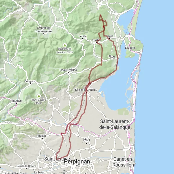 Map miniature of "The Gravel Adventure Loop" cycling inspiration in Languedoc-Roussillon, France. Generated by Tarmacs.app cycling route planner