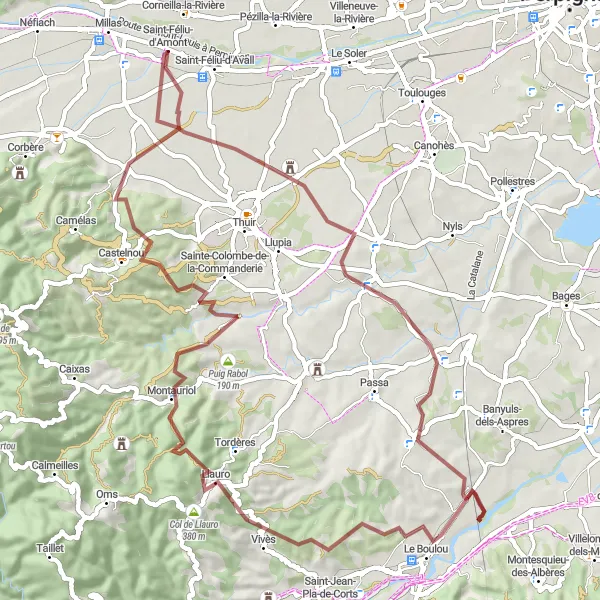 Map miniature of "Off-Road Gravel Madness" cycling inspiration in Languedoc-Roussillon, France. Generated by Tarmacs.app cycling route planner