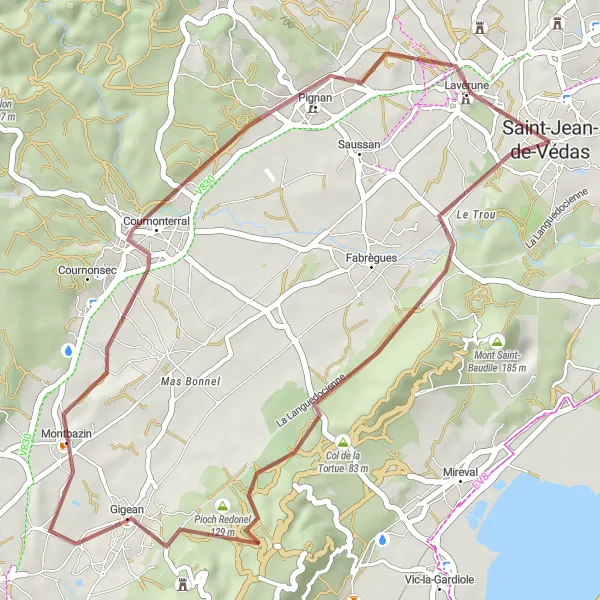 Map miniature of "Gravel Adventure: Pioch de Camille to Vieille porte" cycling inspiration in Languedoc-Roussillon, France. Generated by Tarmacs.app cycling route planner