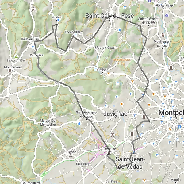 Map miniature of "Charming Villages and Stunning Views" cycling inspiration in Languedoc-Roussillon, France. Generated by Tarmacs.app cycling route planner