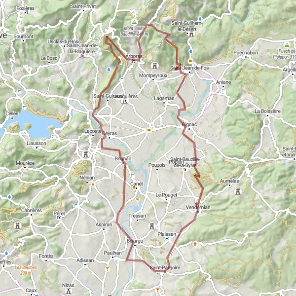 Map miniature of "The Gravel Adventure" cycling inspiration in Languedoc-Roussillon, France. Generated by Tarmacs.app cycling route planner