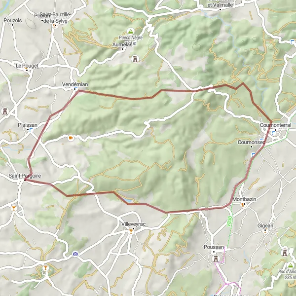 Map miniature of "Exploring the Countryside" cycling inspiration in Languedoc-Roussillon, France. Generated by Tarmacs.app cycling route planner