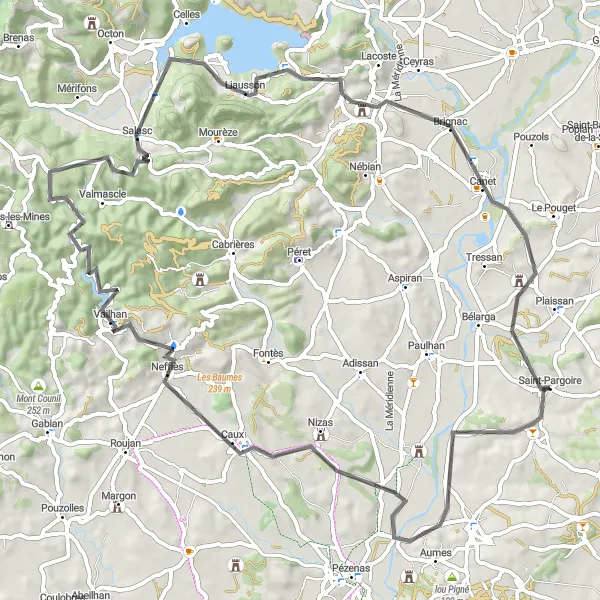 Miniature de la carte de l'inspiration cycliste "Les Collines et Paysages de l'Hérault" dans la Languedoc-Roussillon, France. Générée par le planificateur d'itinéraire cycliste Tarmacs.app
