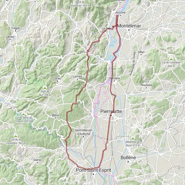 Map miniature of "Discover Ardèche's Hidden Treasures" cycling inspiration in Languedoc-Roussillon, France. Generated by Tarmacs.app cycling route planner