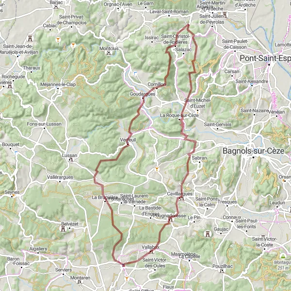 Map miniature of "The Gravel Adventure" cycling inspiration in Languedoc-Roussillon, France. Generated by Tarmacs.app cycling route planner