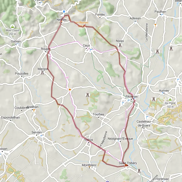Miniature de la carte de l'inspiration cycliste "Le Circuit des Villages Authentiques" dans la Languedoc-Roussillon, France. Générée par le planificateur d'itinéraire cycliste Tarmacs.app