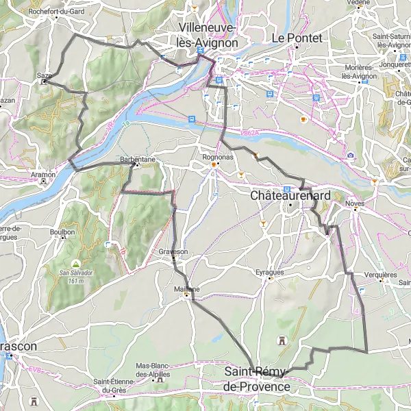 Miniature de la carte de l'inspiration cycliste "Circuit panoramique des rochers des Domes" dans la Languedoc-Roussillon, France. Générée par le planificateur d'itinéraire cycliste Tarmacs.app