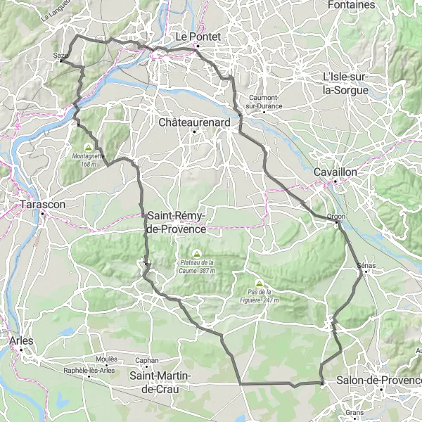 Miniature de la carte de l'inspiration cycliste "De la cité des Papes à la montagne" dans la Languedoc-Roussillon, France. Générée par le planificateur d'itinéraire cycliste Tarmacs.app