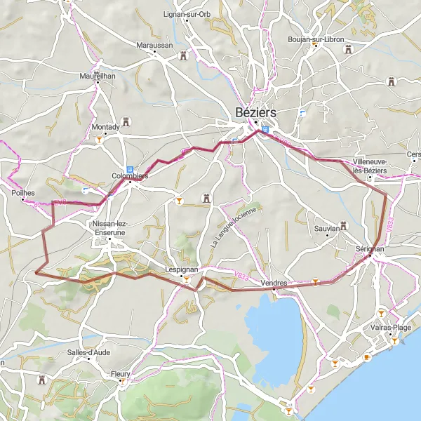 Map miniature of "Gravel Adventure" cycling inspiration in Languedoc-Roussillon, France. Generated by Tarmacs.app cycling route planner